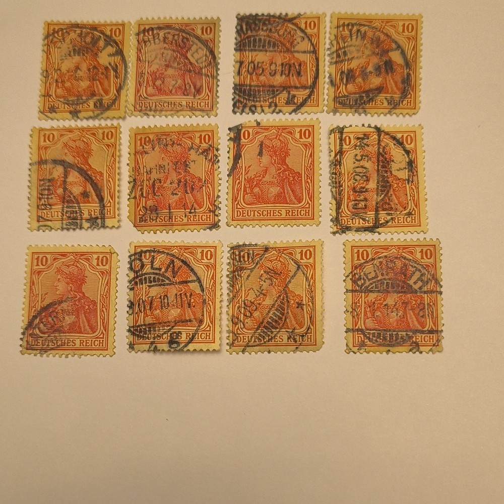 Deutsches Reich Germany Postage Stamps Used Orange Red Yellow 10 Lot of 12