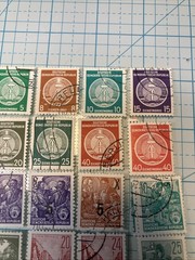 25 USED/Overstamped small Vtg 1950-1990 DDR East Germany stamps; $1 Ships/A DEAL