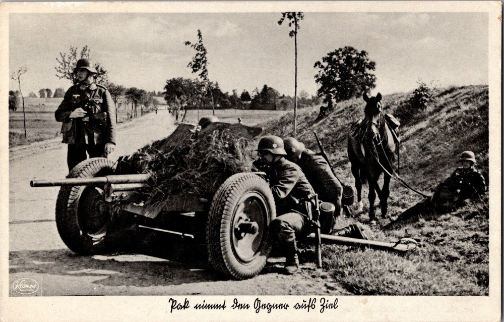 1940s Germany WW2 RPPC Picture Postcard cover Wehrmatch Artillery Gun PaK 36