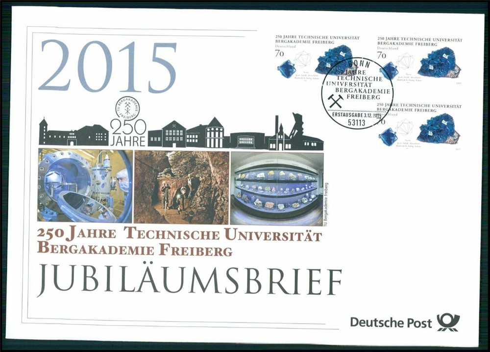 GERMAN POST ANNIVERSARY-FDC 2015 BERGAKADEMIE FREIBERG GEMS MINING