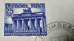1941 Bromberg Stamp Exhibition WHW Souvenir Card Berlin Brandenburger Tor Cancel