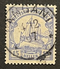 Travelstamps: Germany East Africa Stamps 15 Heller Kaiser’s Yacht Used NG WMK