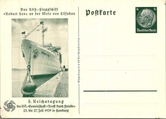 GERMANY 1939 POSTAL ILLUSTRATED STATIONERY POSTCARD COMM SHIP ROBERT LEY UNADDR