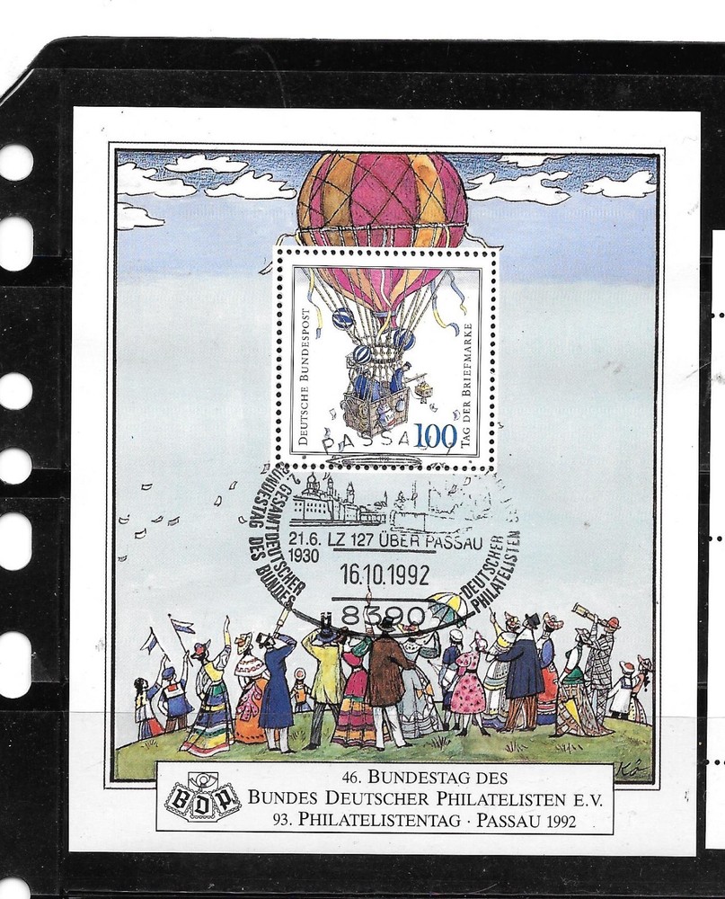 GERMANY SC#1763 HOT AIR BALLOON BLACK SHEET CTO USED XF 1992 OLD TOPICAL STAMP