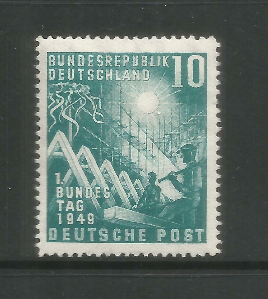 GERMANY – 1949 – FEDERAL ASSEMBLY ISSUE – 10 Pf. Blue Green – Scott # 665 – MINT