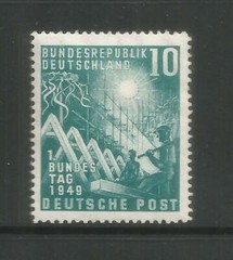 GERMANY – 1949 – FEDERAL ASSEMBLY ISSUE – 10 Pf. Blue Green – Scott # 665 – MINT