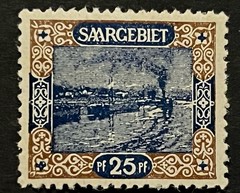Travelstamps: 1921 Germany Saar Stamps Scott #71 – 25pf Saar River Traffic MOGH
