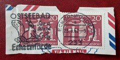 GERMANY Deutsche Bundespost 1962 20Pf Cross Faith Pair on Piece ECKERNFORDE 8599