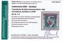 GERMANY OCCUPATION SUDETENLAND KARLSBAD MICHEL 7 BRUNEL CERT PERFECT MH