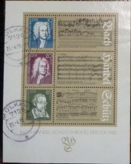 Germany DDR Souvenir Sheet Bach Handel Schutz 1985 Postmarked Multi-Color