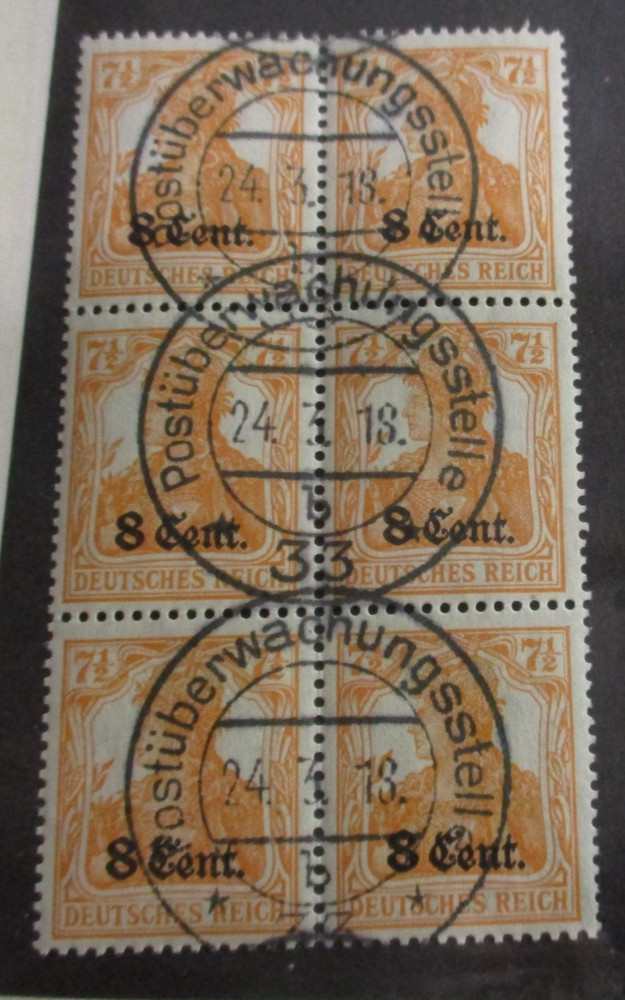 GERMANY BLOCK of 6 N17 w/8 CENT OVERPRINT VF USED CAT $45.00