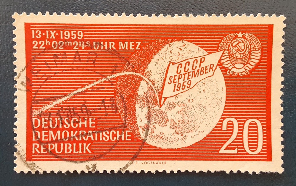 DDR Germany 1959 20pfg Postally Used Lunik 2 Moon Land Mi 721Y Scott 454 XF 7411