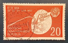 DDR Germany 1959 20pfg Postally Used Lunik 2 Moon Land Mi 721Y Scott 454 XF 7411