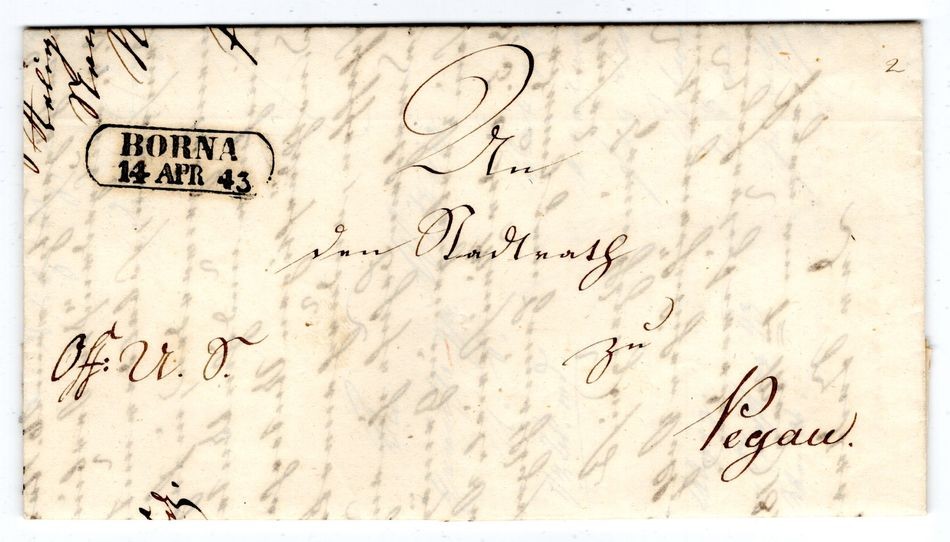 Saxony 1843 BORNA to PEGAU Letter With Content Authentic (GA3046)