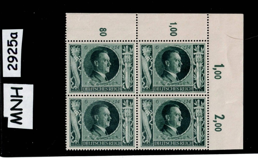 MNH stamp block B232 Adolf Hitler 1943 54th Birthday WWII Germany #2925a