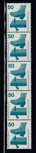WEST GERMANY 50pf Accident Prevention MNH coil strip of 5 with control number