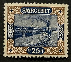 Travelstamps: 1921 Germany Saar Stamps Scott #71 – 25pf Saar River Traffic MOGH