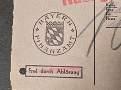 Post Ww2 German Bayern Post Free Nachgebühr Revenue Cover Berlin Tax Stamp 1952