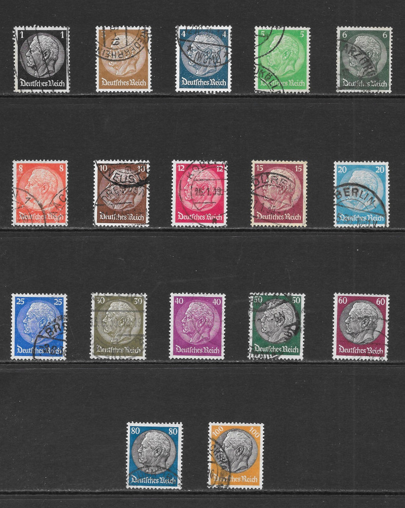 GERMANY SCOTT 415 – 431 USED SET – 1933/1936 HINDENBURG TYPE OF 1932