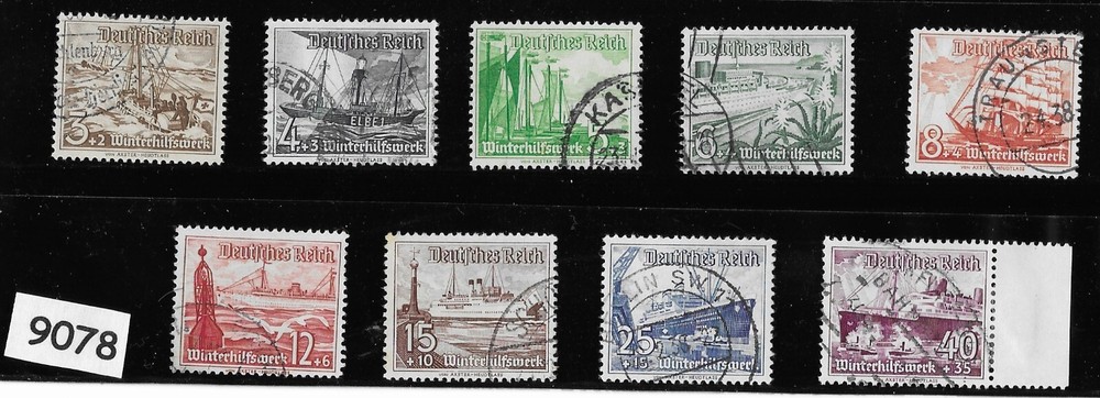 #9078 Used Stamp set B107-115 1937 Germany Third Reich Winter relief fund