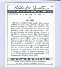 Wills – Famous British Authors – 1937 – A series of 40 – Card No.13 Ian Hay
