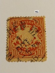 1888-1908 2- Germany Stamps. Bayern, Bavaria. 10 Pf. 1 W/ Overprint. NG.