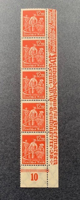 1922 GERMANY 12 MARK DEUTSCHES REICH SC#221 MINERS IRON WORKERS BLOCK 5 MNH/OG