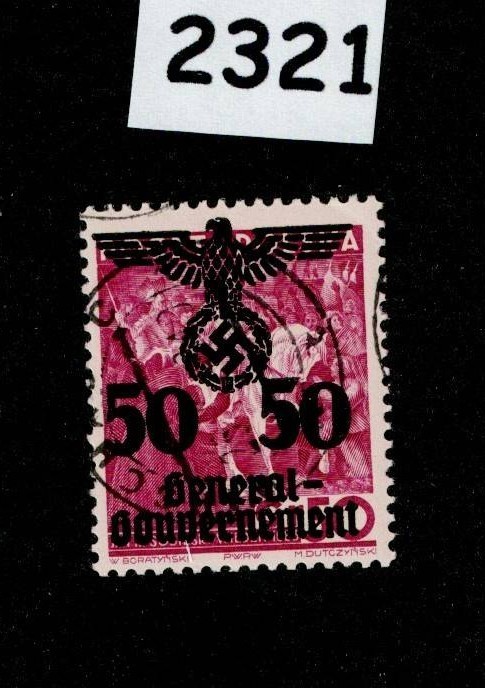 Used Stamp Sc N42 General Government Swastika Overprint Poland WWII #2321