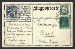 GERMANY BAVARIA 1912 AIR MAIL CARD FROM MUNICH TO BASEL, SWITZERLAND 5PF.