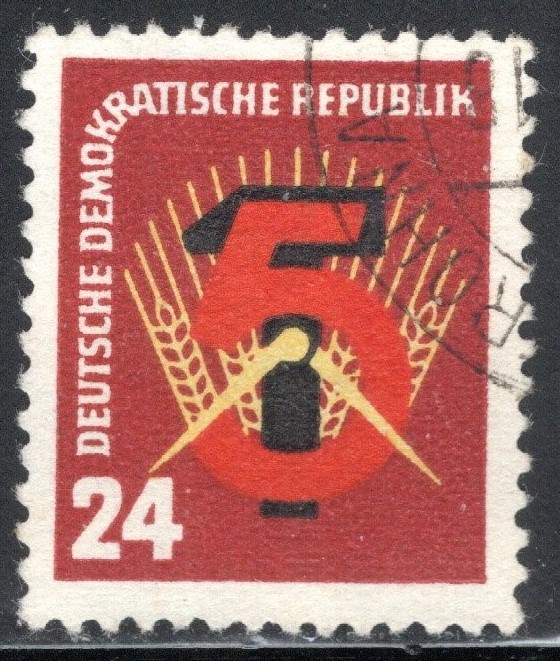 German DDR Stamp Scott #89, 24pf, 5-Year Plan, Used, SCV$2.00
