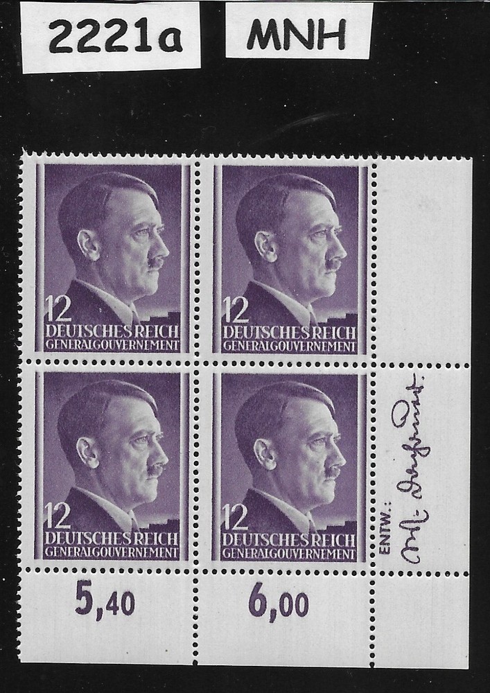 MNH Stamp block Sc N80 / Adolf Hitler 12 GR Germany Occupied Poland #2221a