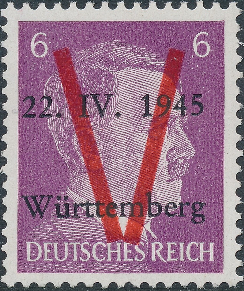 Stamp Germany 1945 WW2 Fascism Local Hitler Head Wurttemberg 6 PF MNH