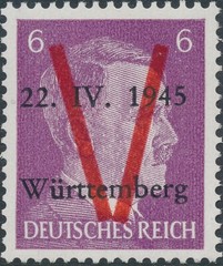 Stamp Germany 1945 WW2 Fascism Local Hitler Head Wurttemberg 6 PF MNH