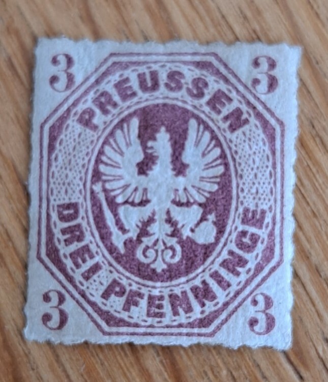 Germany Prussia 1867 Arms Embossed 3pf Drei Pfenninge Mauve