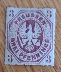 Germany Prussia 1867 Arms Embossed 3pf Drei Pfenninge Mauve