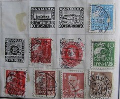 53 STAMPS 1800’s to 1930 – 28 DANZIG GERMAN & 25 DENMARK FROM STAMP ALBUM