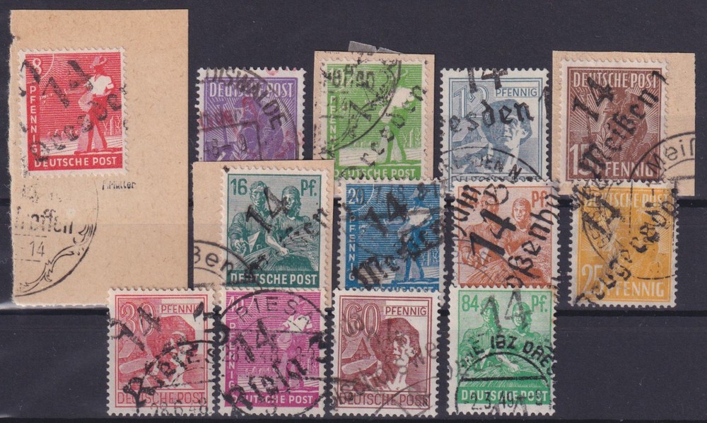 SBZ District Cancellation Stamp Lot ex Mi. No. 166-181 District 14 Used 1948