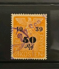Germany Col: 1939:06 Court Fees: Eagle Issue Facing Left 1939 VF WWII Era