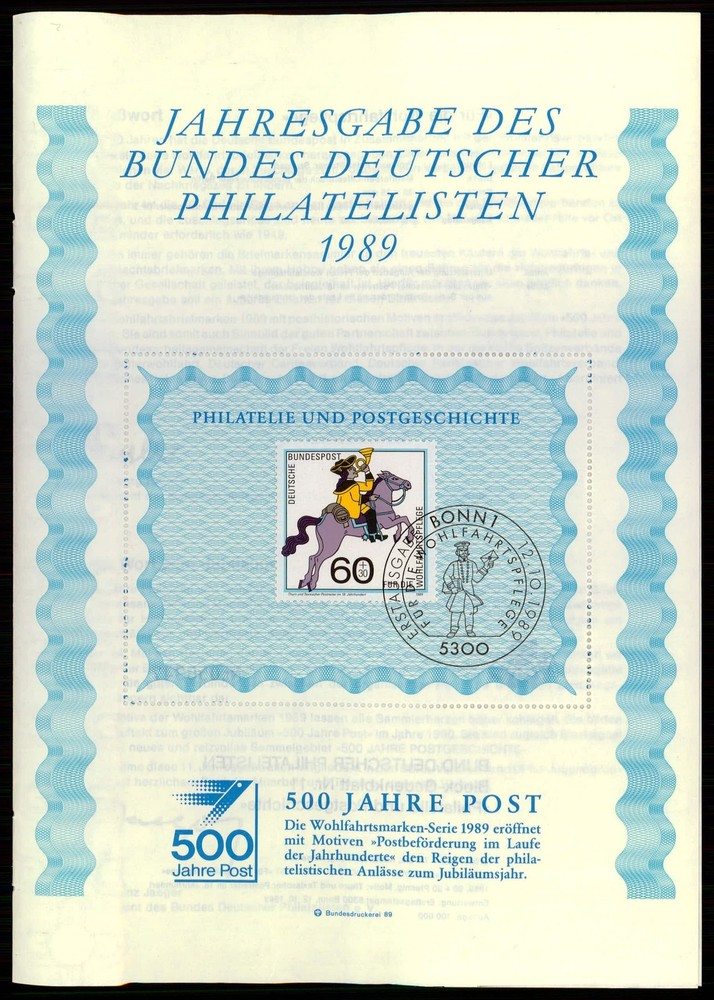 GERMANY FOLDER BDPH 1989 500 YEARS POST – POSTRIDER HORSE – ONLY FOR MEMBERS!