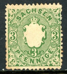 Germany 1863 Saxony 3pfg Blue Green Variety Scott #15 Mint K912