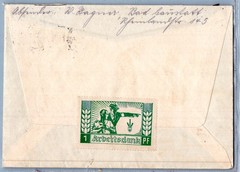 GERMANY 1935 POSTAL COVER BACK CINDERELLA 1PF ADDR & SLOGAN POSTMARK STUTTGART