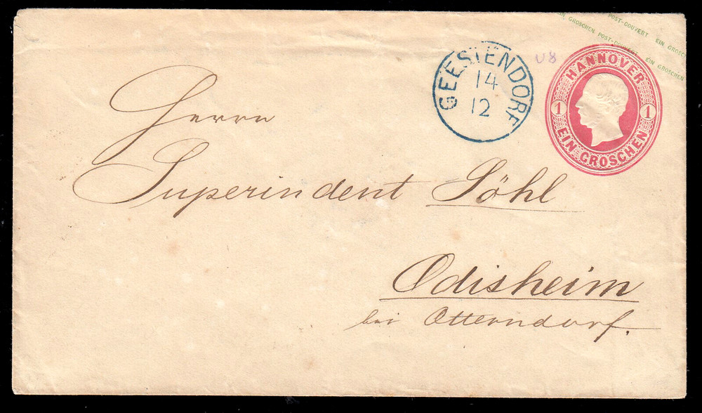 Hanover U 8 II, 1 Gr.ganzsachenumschlag From Gestendorf 14/12 Nach Odisheim