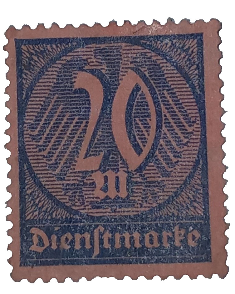 Germany 1920s Weimar Republic Official Stamp 20 Mark Dienstmarke Used