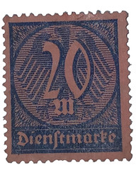 Germany 1920s Weimar Republic Official Stamp 20 Mark Dienstmarke Used