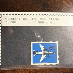 German Stamp SC 9N208 Berlin 1962 GELBER HUND, 1912 AND BOEING 707 PLANE MNH