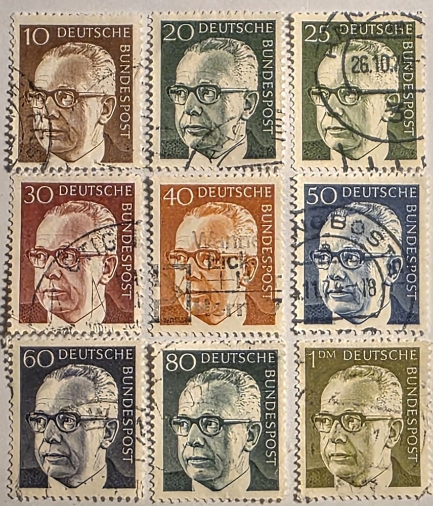 West Germany 1970+, Dr. Gustav Heinemann, 9 Used Values, Quick & FREE SHIPPING!