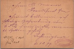 GERMANY 1879 BAYERN POSTAL HISTORY STATIONERY POSTCARD ADDR & POSTMARK