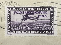 1935 GERMANY SAAR Overprint slogan cancel to Honnef/ Rhein, Airmail stamps.