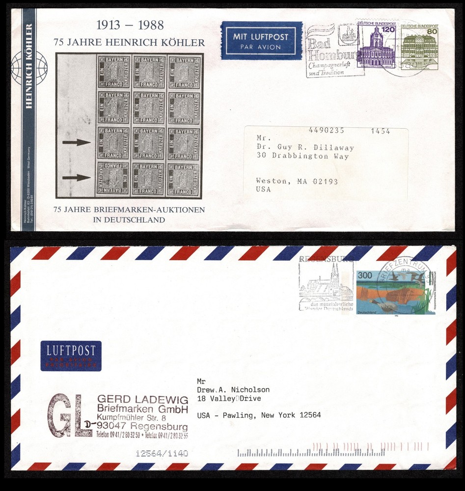 GERMANY Airmail to USA Stamp Dealers Postal History: Kohler, Gerd Ladewig