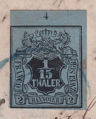 HANOVER 1851 Arms 1/15th on Blue SG 5 Used on Piece (CV £130)